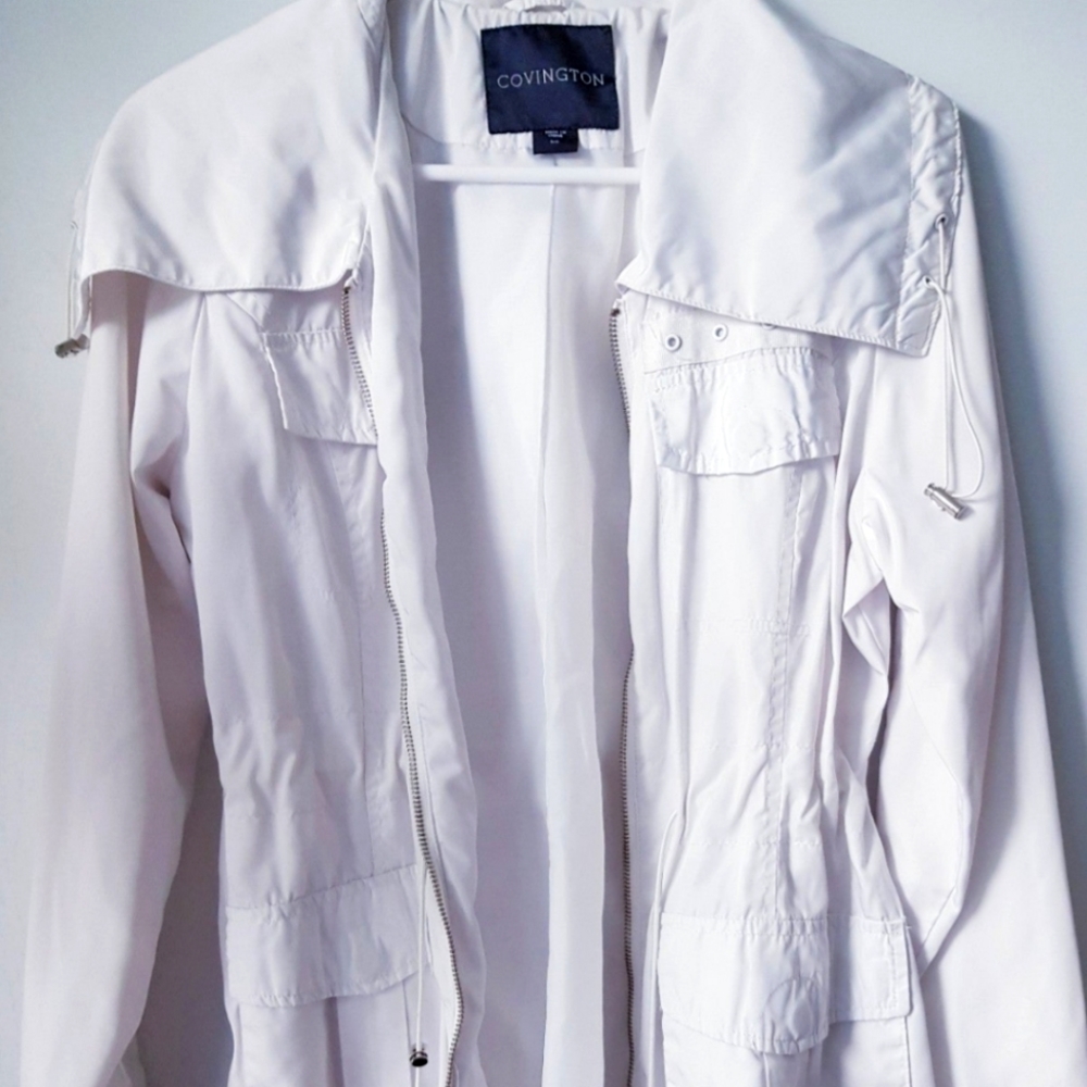 NWOT Covington White Jacket Windbreaker Waterproof Trench Raincoat Coat
